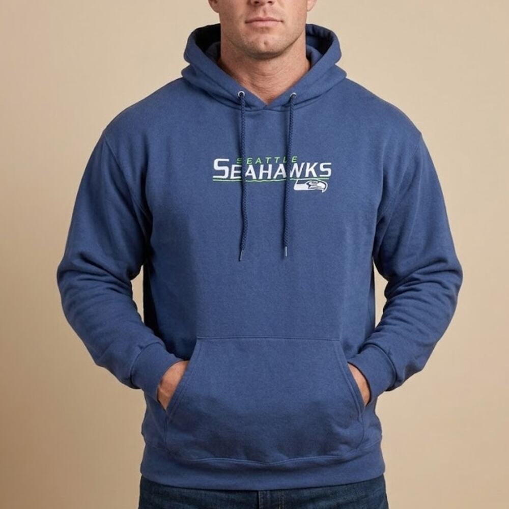 Seattle Seahawks Logo Pullover Hoodie Sweatshirt NFL Football Blue Mens Size XL